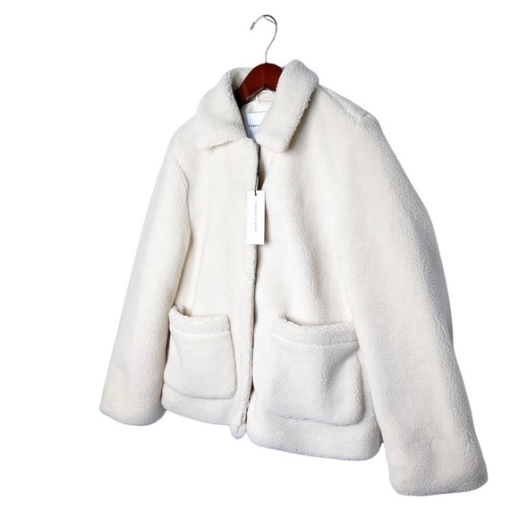 REBECCA MINKOFF NWT Teddy Sherpa Snap Front Coat Size Medium in Plush Cream - Picture 5 of 16